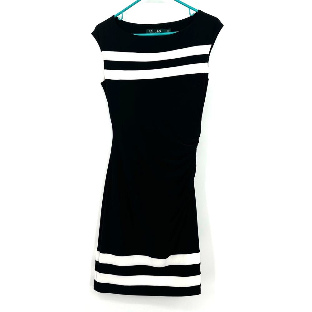 Lauren Ralph Lauren Size 4 Dress Black White Sleeveless Fitted High Neck